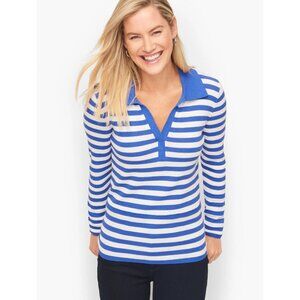 Talbots Plus 2X Ribbed Knit Johnny Collar Pullover Mariner Stripe Top Shirt